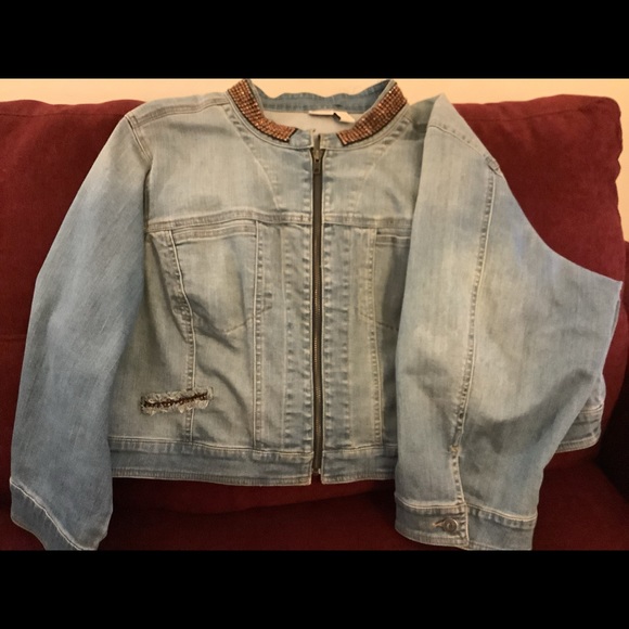 Woman’s Bling Denim Collar Crop Jacket Plus Size - Picture 6 of 8